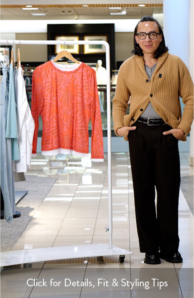 Abstract Leaf Print Double Layer Long Sleeve T-Shirt, sales video thumbnail