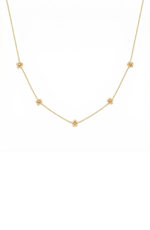 Cubic Zirconia Birthstone Flower Station Necklace