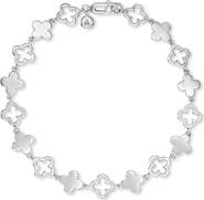 DEVATA Clover Chain Bracelet in Rhodium Plated Sterling Silver, 8mm
