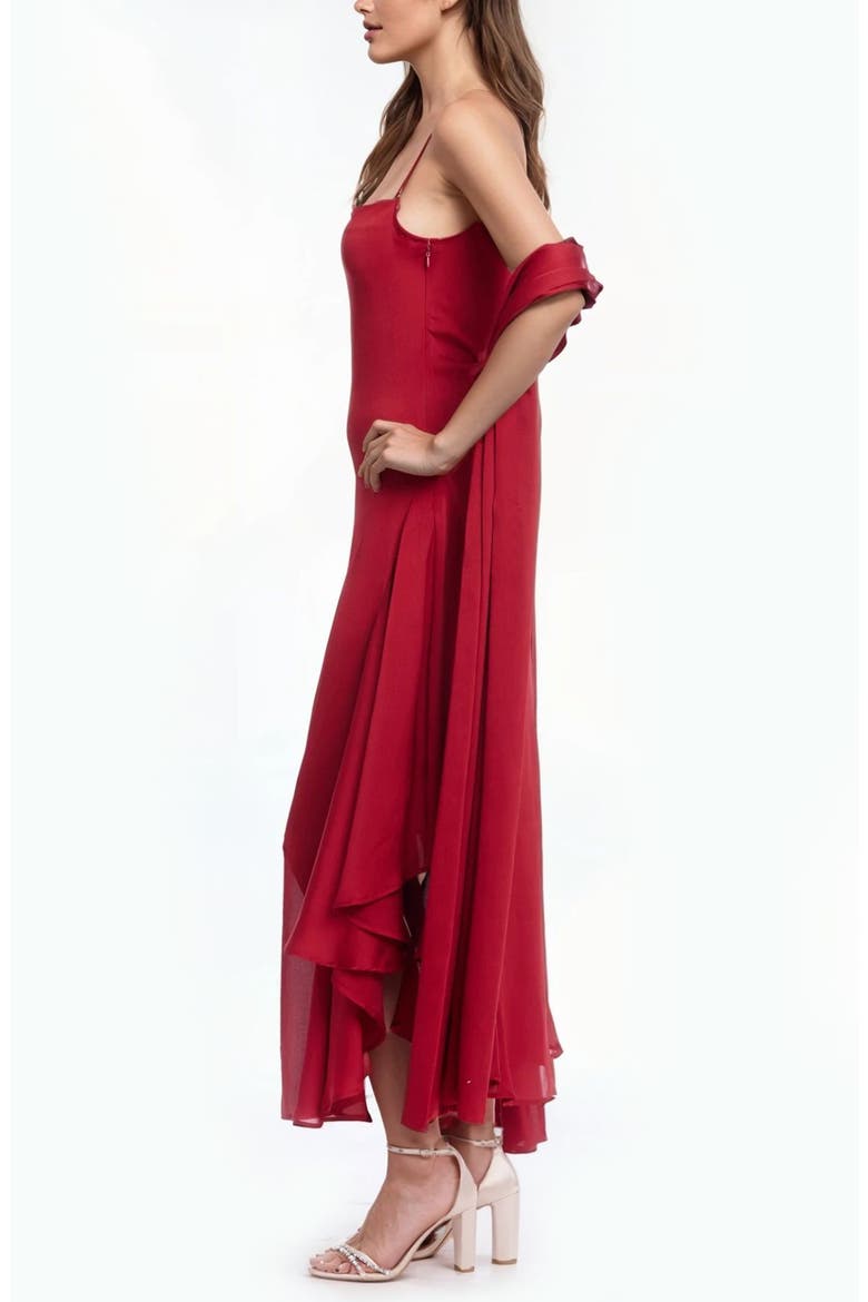 Asymmetri Chiffon Slipdress with Scarf, Alternate, color, RED