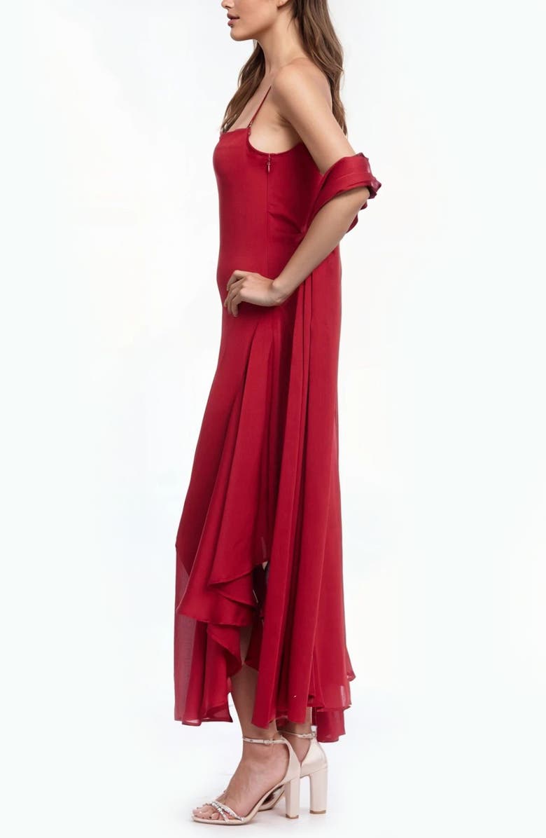 Jewel Badgley Mischka Asymmetri Chiffon Slipdress with Scarf, Alternate, color, Red
