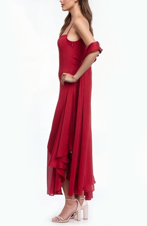 Jewel Badgley Mischka Asymmetri Chiffon Slipdress With Scarf In Red