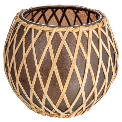 Glass Votive Holder with Woven Rattan Sleeve