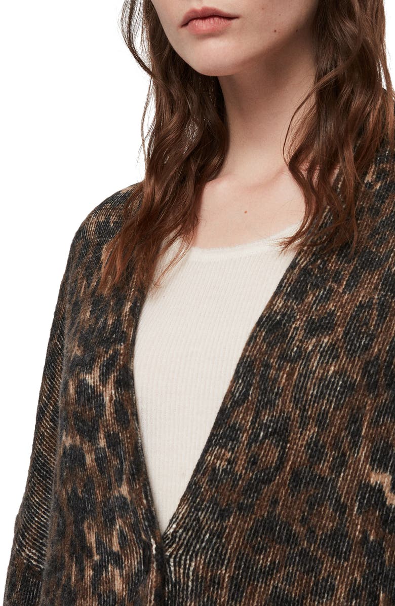 AllSaints Ph Leopard Wool Blend Cardigan, Alternate, color,