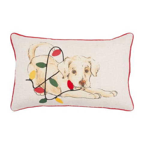 Vintage Puppy with Lightbulbs Reversible Lumbar Throw Pillow 14" x 22"