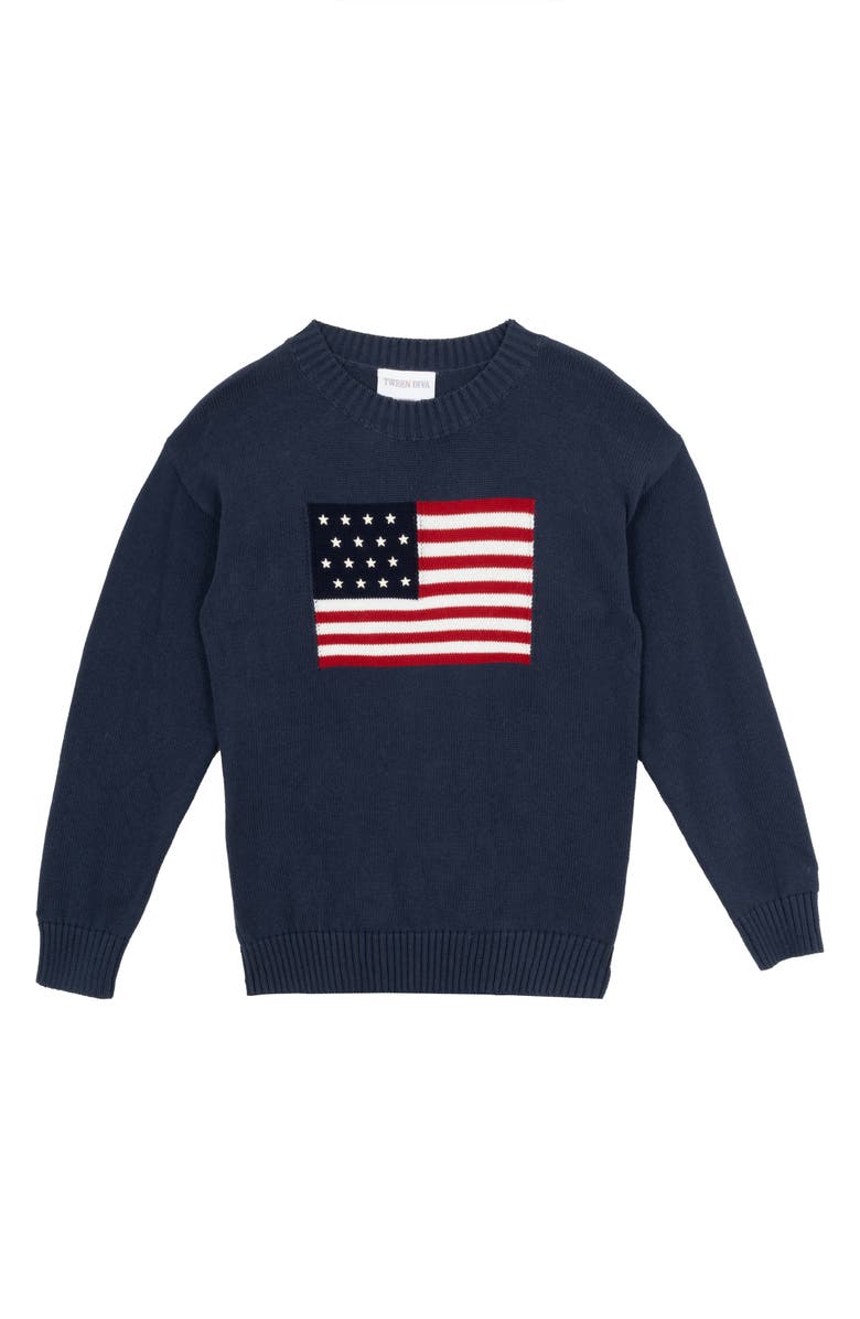Tween Diva Kids' American Flag Sweater, Main, color, Navy