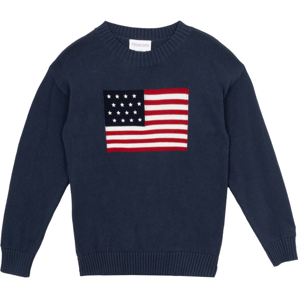 Tween Diva Kids' American Flag Sweater In Blue