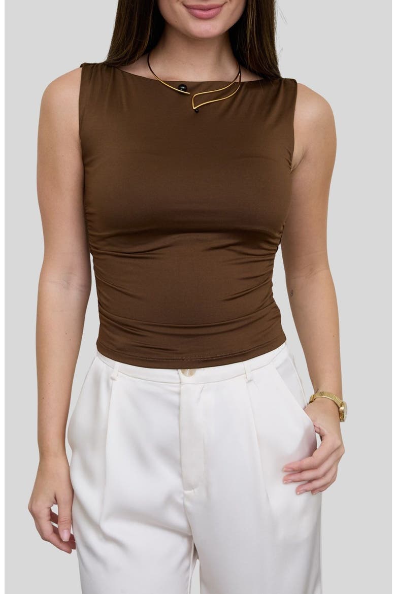 Boat Neck Sleeveless Top, Main, color, BROWN
