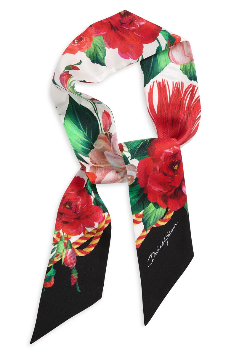 Dolce&Gabbana Floral Bouquet Silk Skinny Scarf, Alternate, color, 