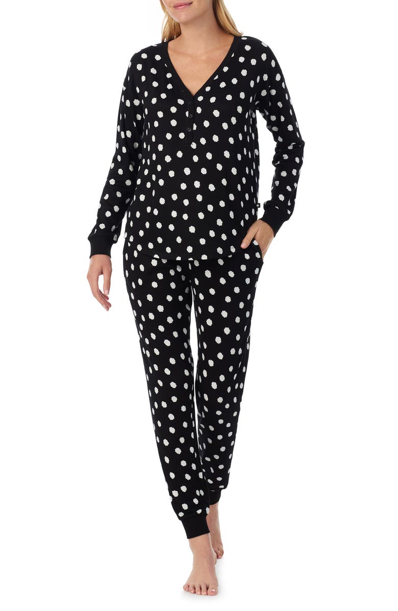 Kate Spade New York print henley pajamas, Main, color, Black Ivory Dot