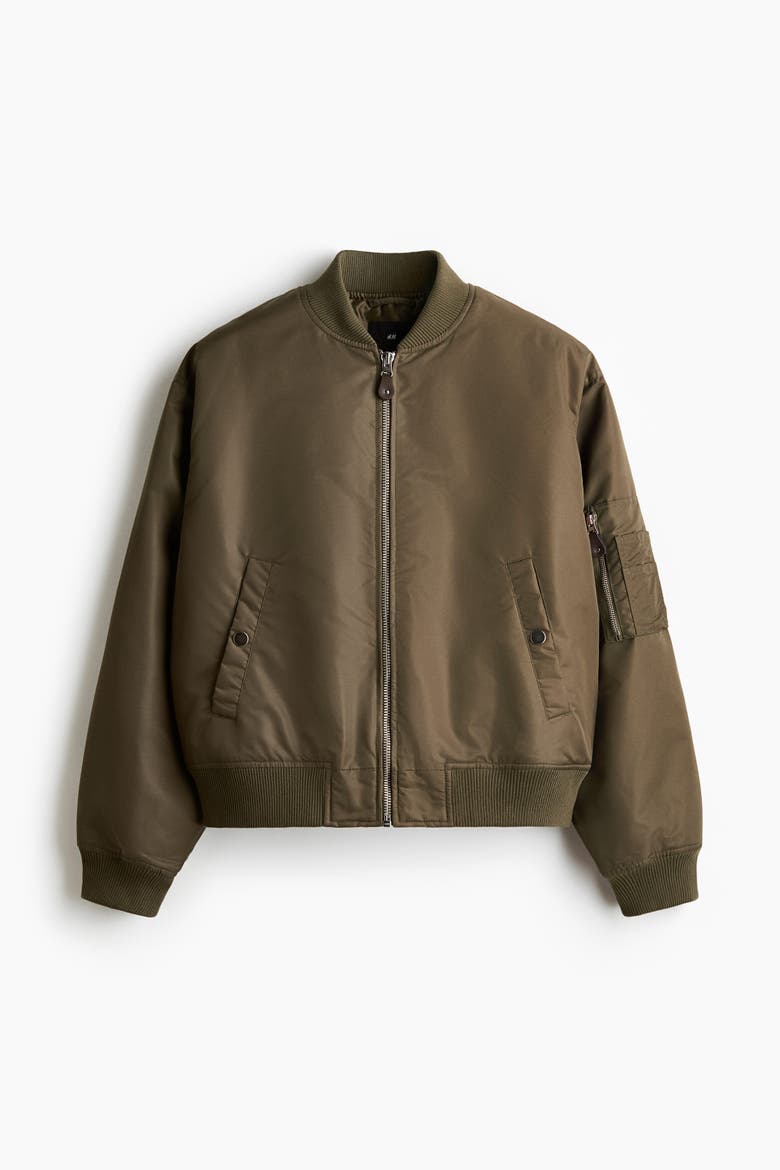 Padded Nylon Bomber Jacket, Alternate, color, Khaki green