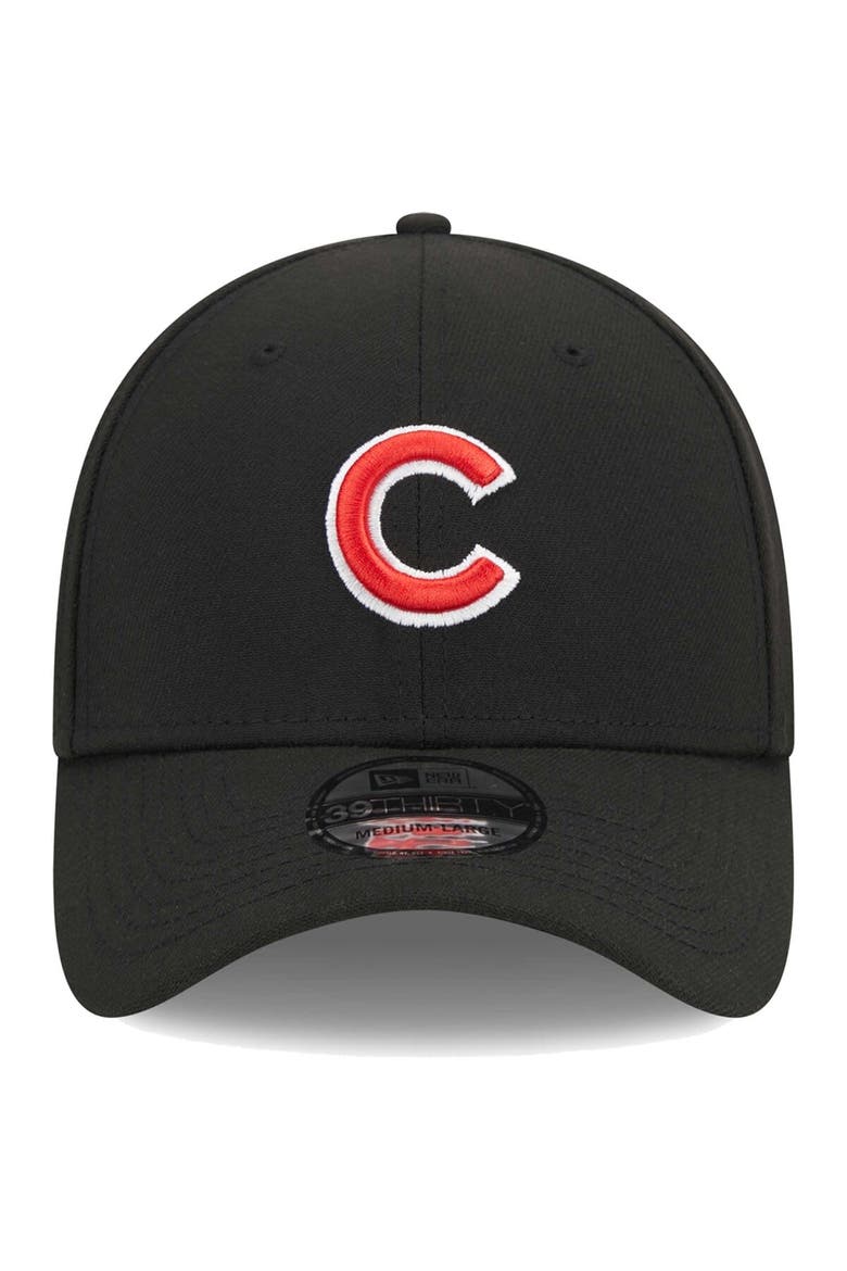Men's New Era Black Chicago Cubs Logo 39THIRTY Flex Hat, Alternate, color, Black