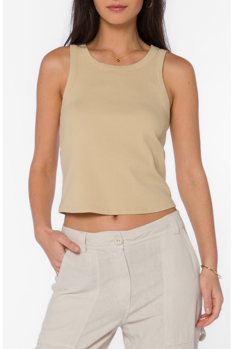 Stretch Cotton Ribbed Tank, Main, color, PALE KHAKI