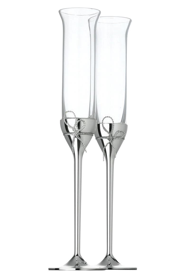 x Wedgwood Love Knots Set of 2 Toasting Flutes, Main, color, SILVER