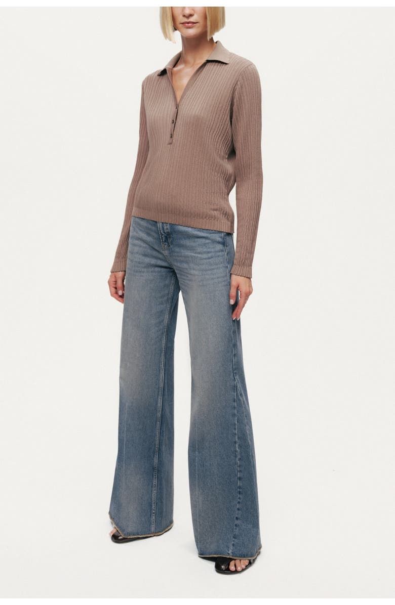 Nocturne Ribbed Polo Knit Sweater, Alternate, color, Mink