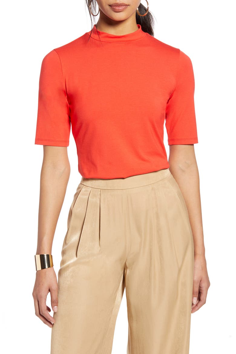 Mock Neck Knit Top, Main, color, RED POPPY