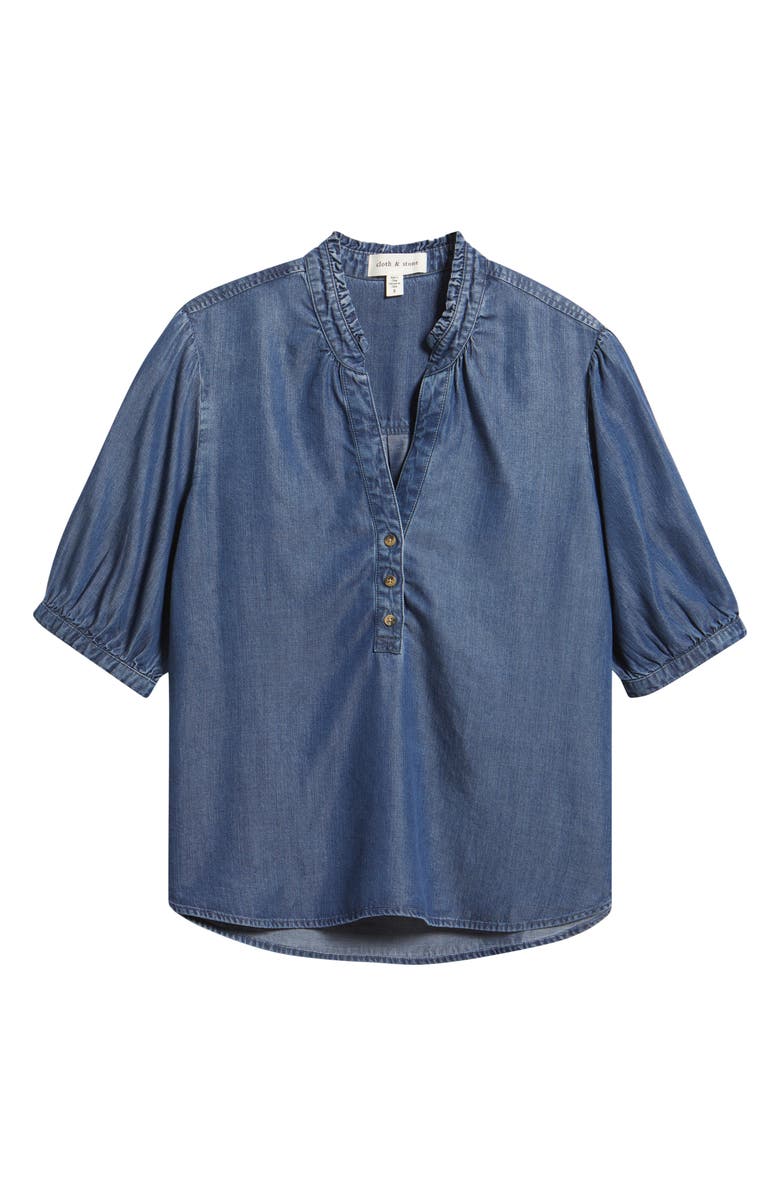 Cloth & Stone Puff Sleeve Half Placket Chambray Top, Alternate, color, Dark Twilight Wash
