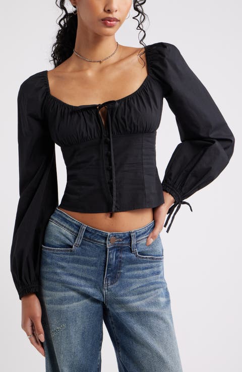 Long Sleeve Corset Cotton Crop Top