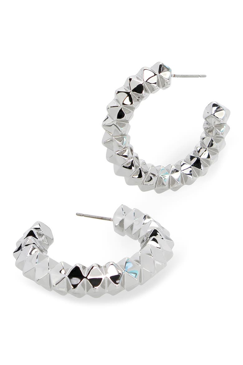 Pyramid Hoop Earrings, Alternate, color, RHODIUM
