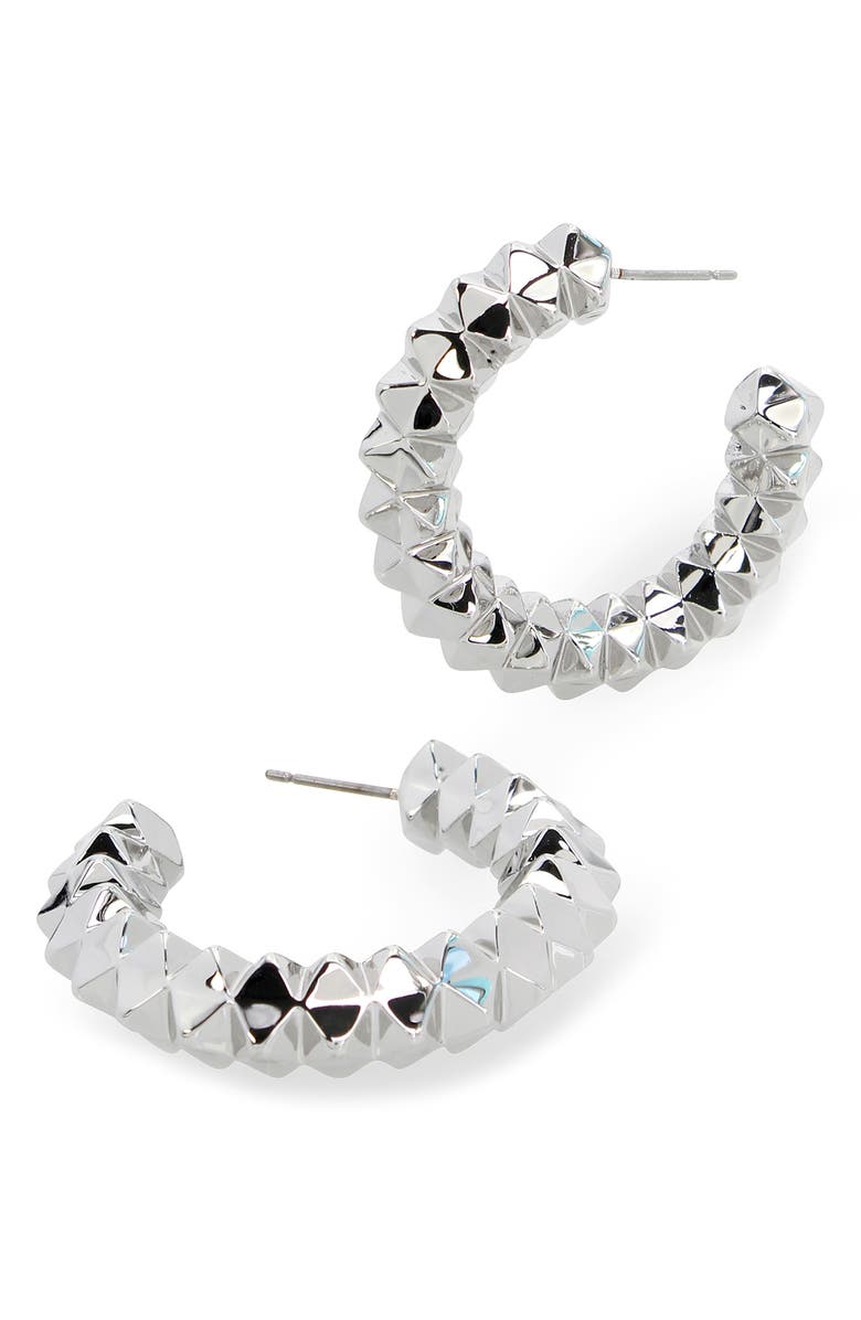 AllSaints Pyramid Hoop Earrings, Alternate, color, Rhodium