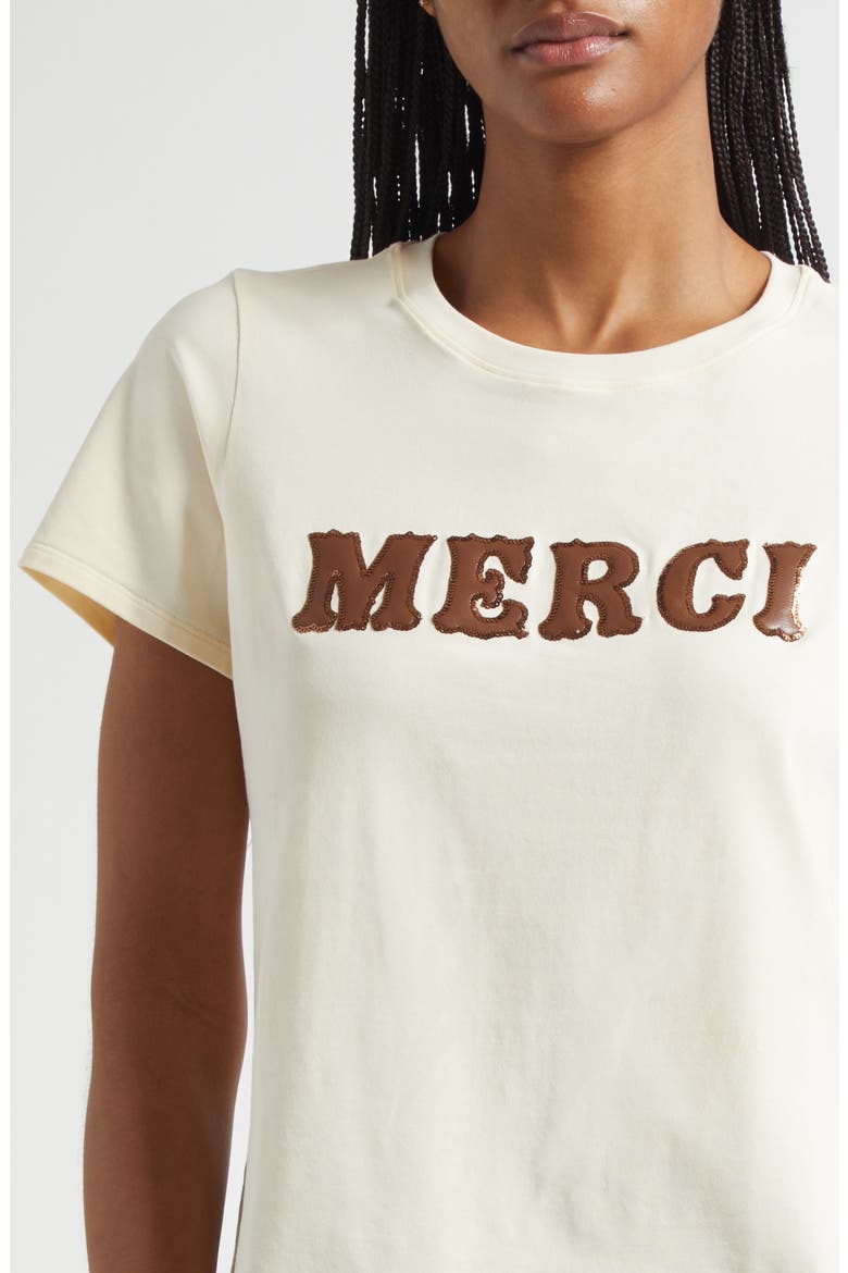 Faux Leather Appliqué Shrunken T-Shirt, Alternate, color, GARDENIA/DARK SEPIA