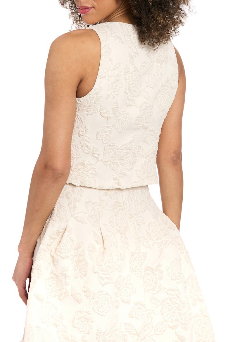 Floral Sleeveless Jacquard Crop Top, Alternate, color, WHITE/ GOLD