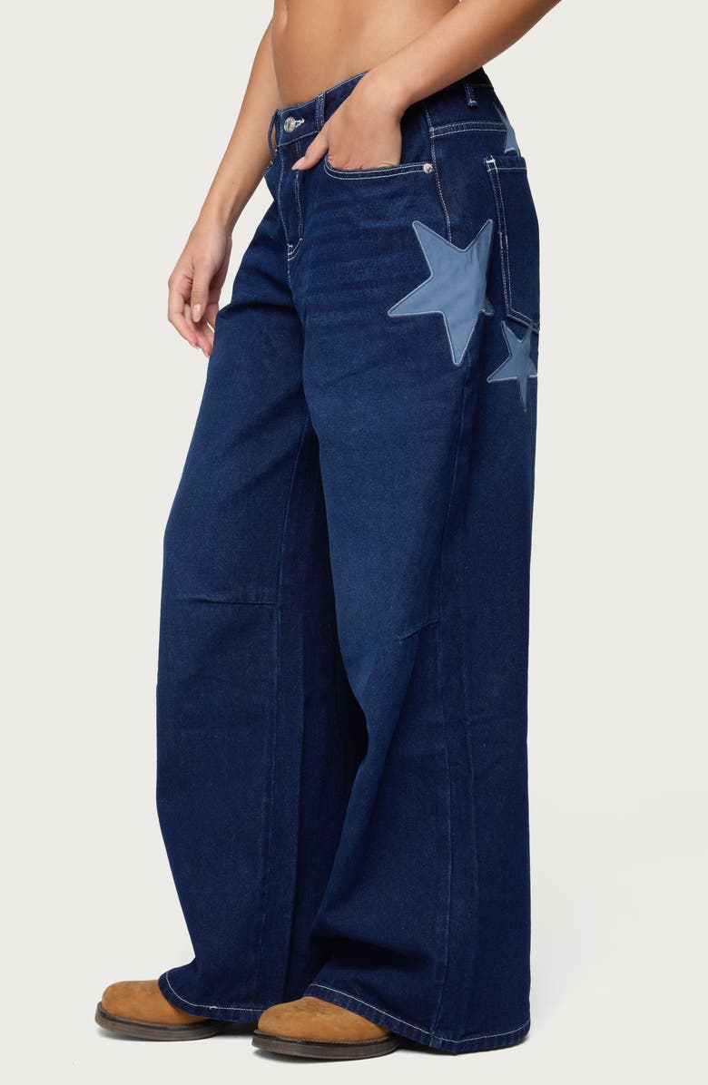 EDIKTED Trish Stars Low Rise Wide Leg Jeans, Alternate, color, Indigo-Blue-Raw-Wash