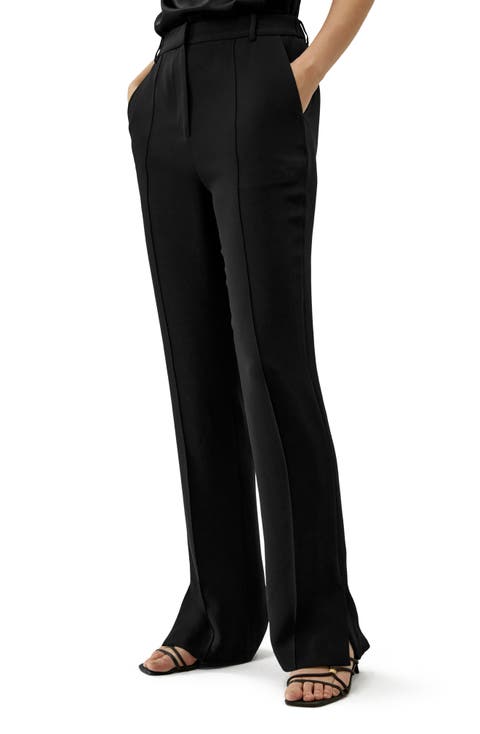 Silk Straight Leg Trousers with Side Slit