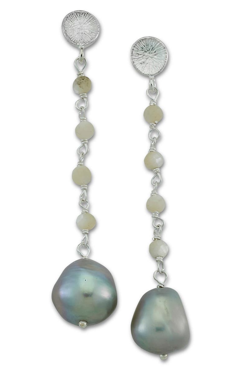SAMUEL B. Sterling Silver Pearl Drop Earrings, Main, color, Grey