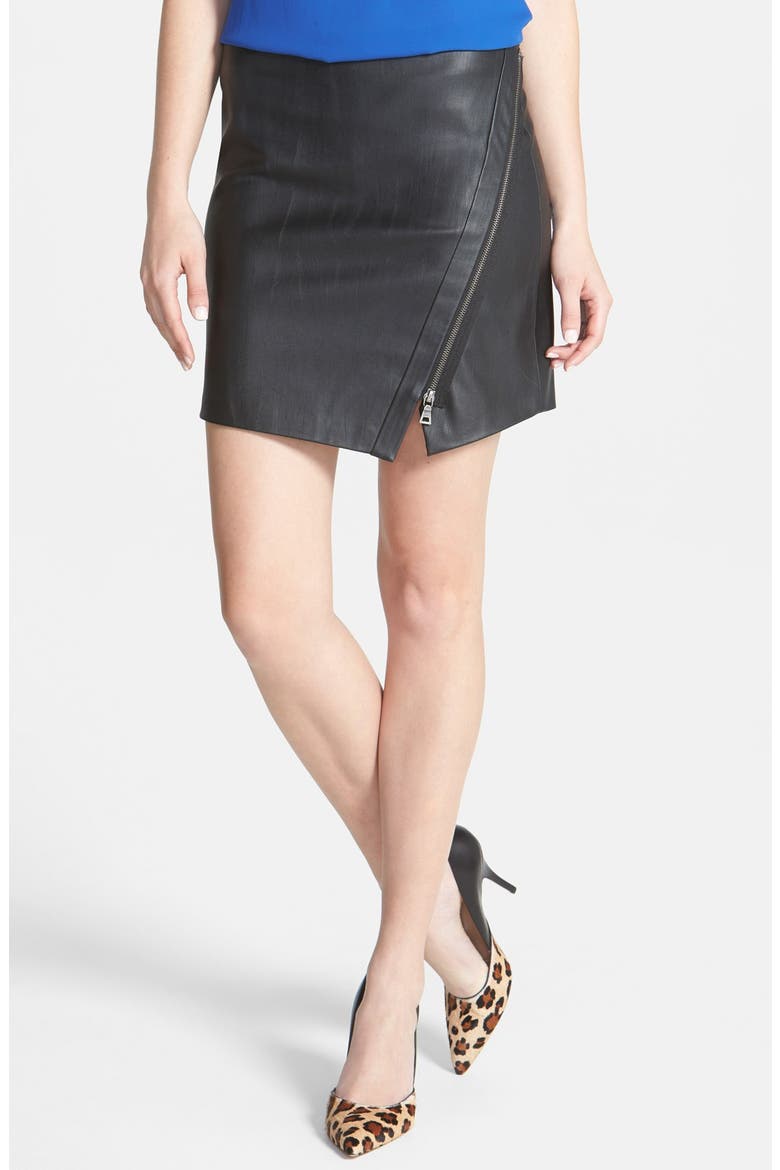 Faux Leather Moto Miniskirt, Main, color, RICH BLACK