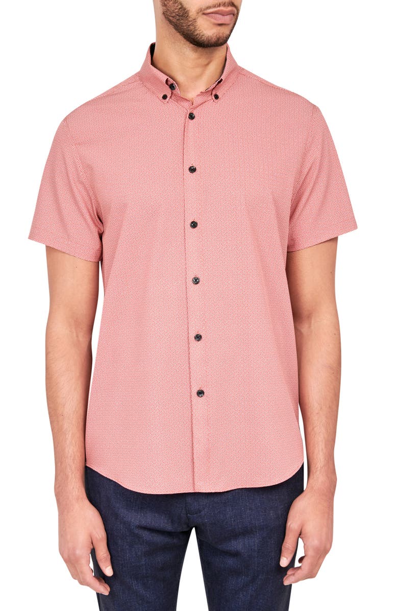 Brooklyn Brigade Slim Fit Wavy Geo 4-Way Stretch Performance Short Sleeve Shirt, Main, color, Orange