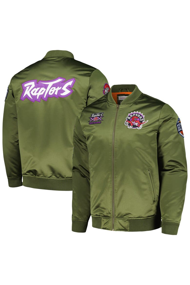 Men's Mitchell & Ness Olive Toronto Raptors Hardwood Classics Retro Satin Full-Zip Jacket, Alternate, color, Olive