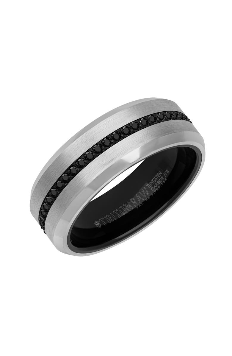 Triton 8MM Tungsten Carbide Ring with Eternity Black Sapphires and Beveled Edge, Alternate, color, 