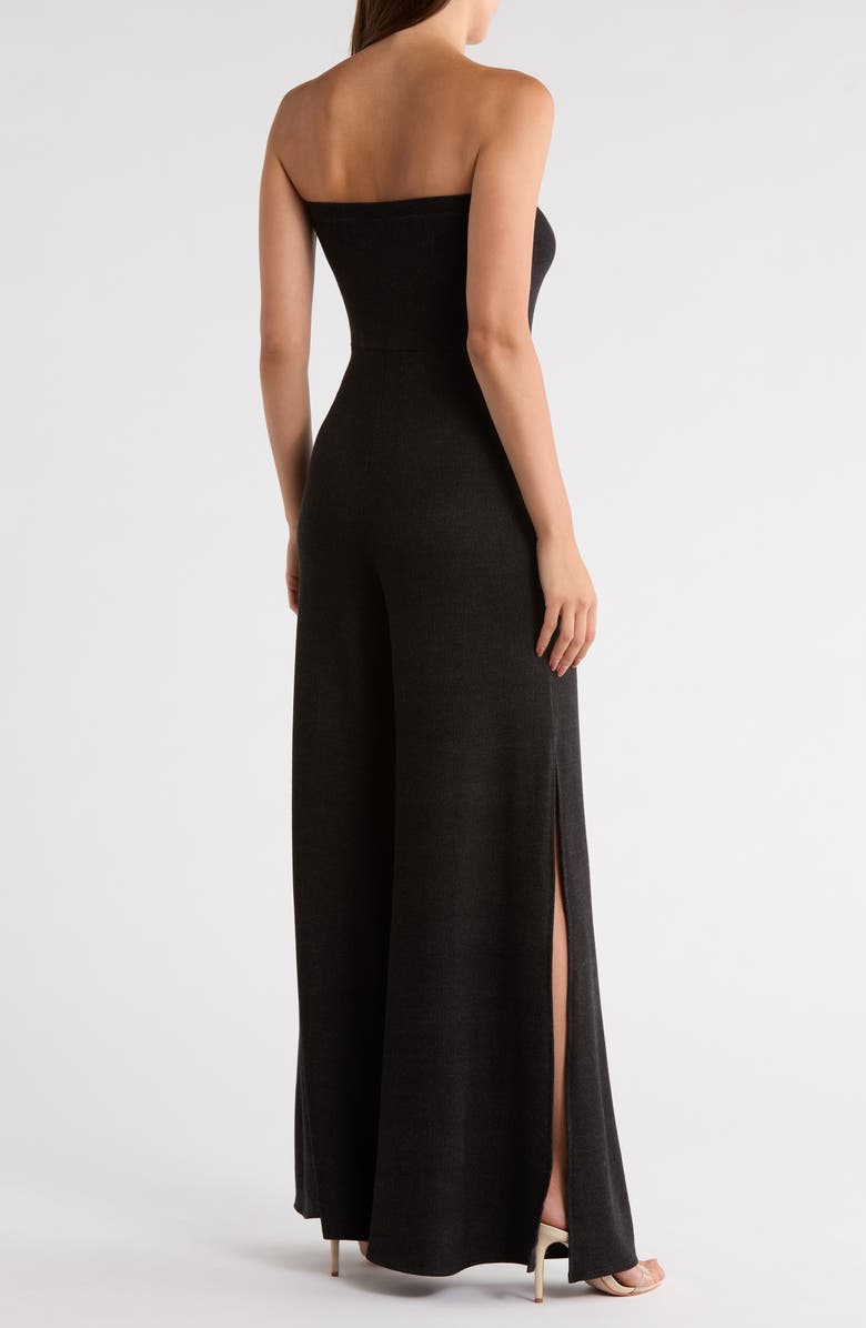 GO COUTURE Strapless High Slit Jumpsuit, Alternate, color, Black