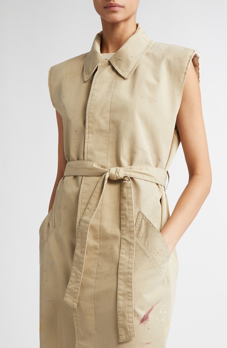 MM6 Maison Margiela Paint Splatter Belted Gabardine Vest, Alternate, color, Beige