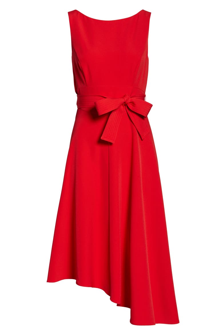 Crepe Asymmetrical Midi Dress, Alternate, color, RED