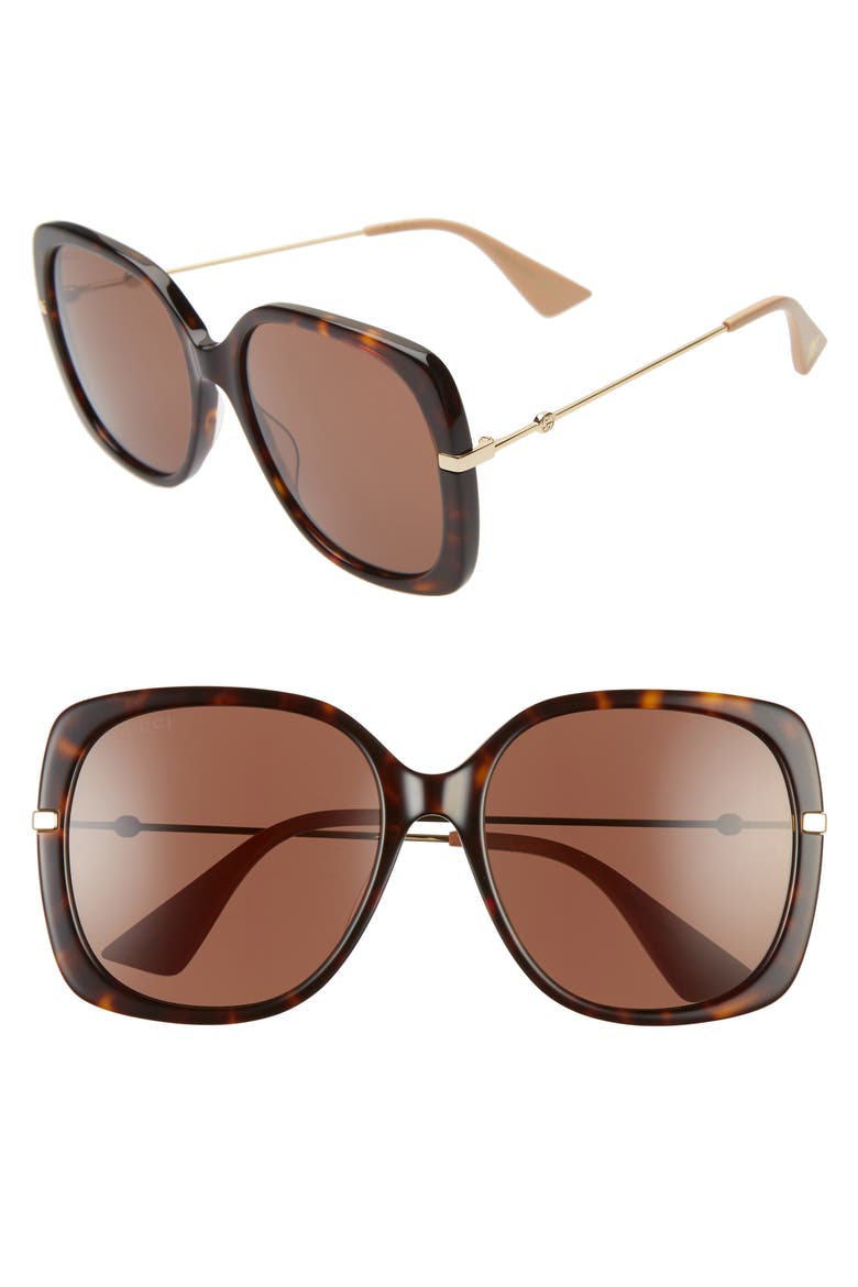 57mm Square Sunglasses, Main, color, HAVANA