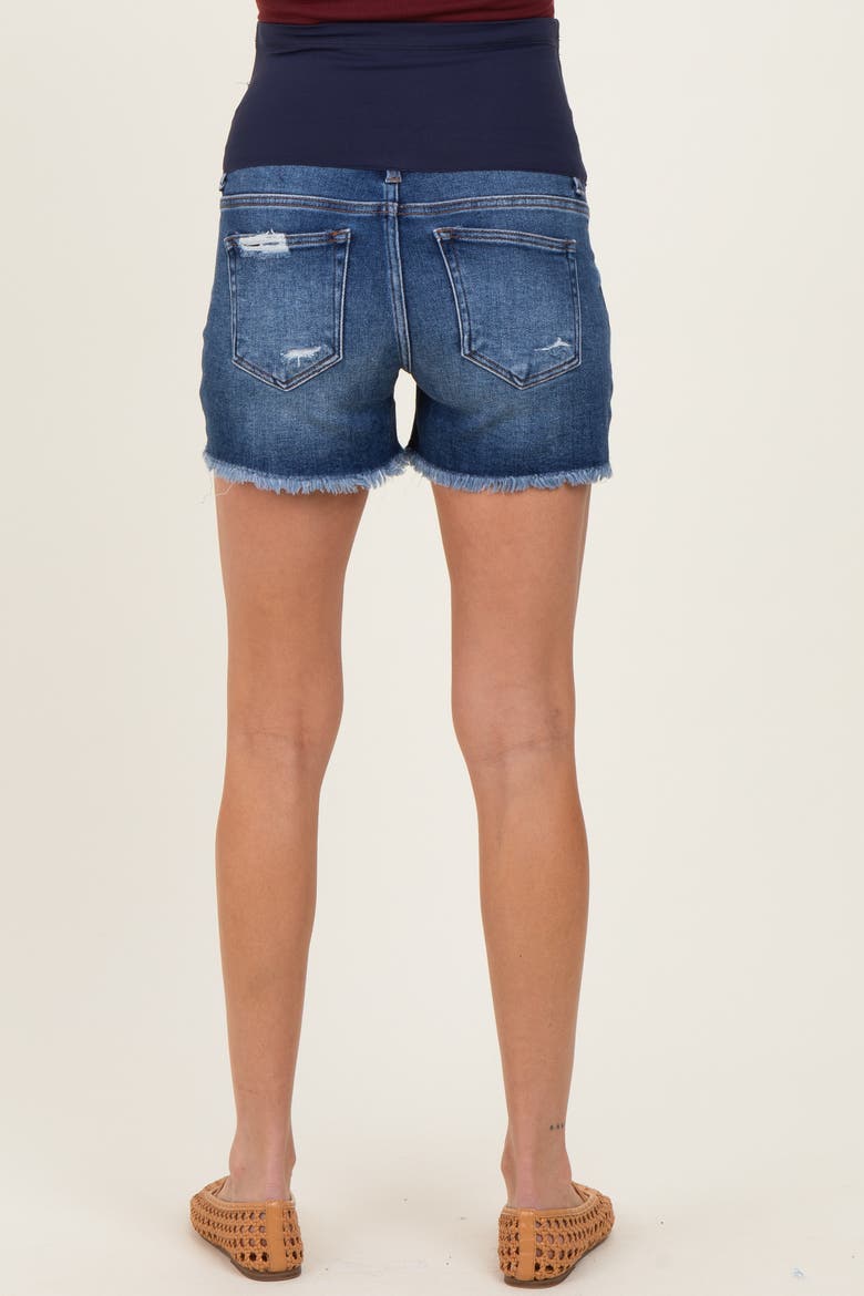 Distressed Fringe Hem Maternity Shorts, Alternate, color, Navy Blue