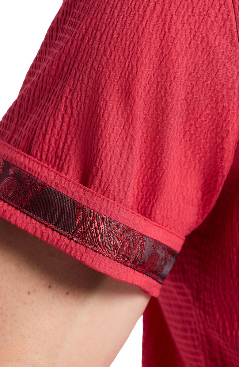 Robert Graham Thresher Textured Short Sleeve Button-Up Shirt, Alternate, color, Red
