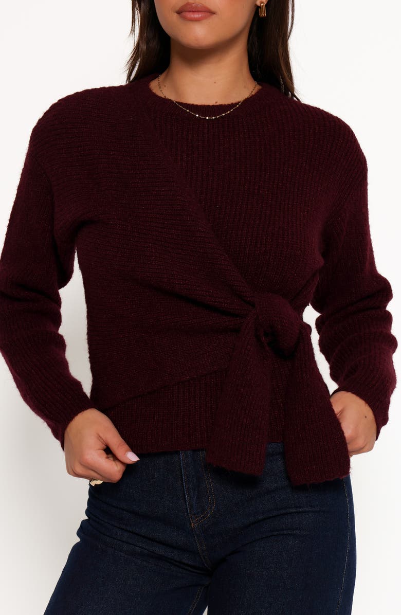 Petal & Pup Ettie Side Tie Sweater, Main, color, Burgundy