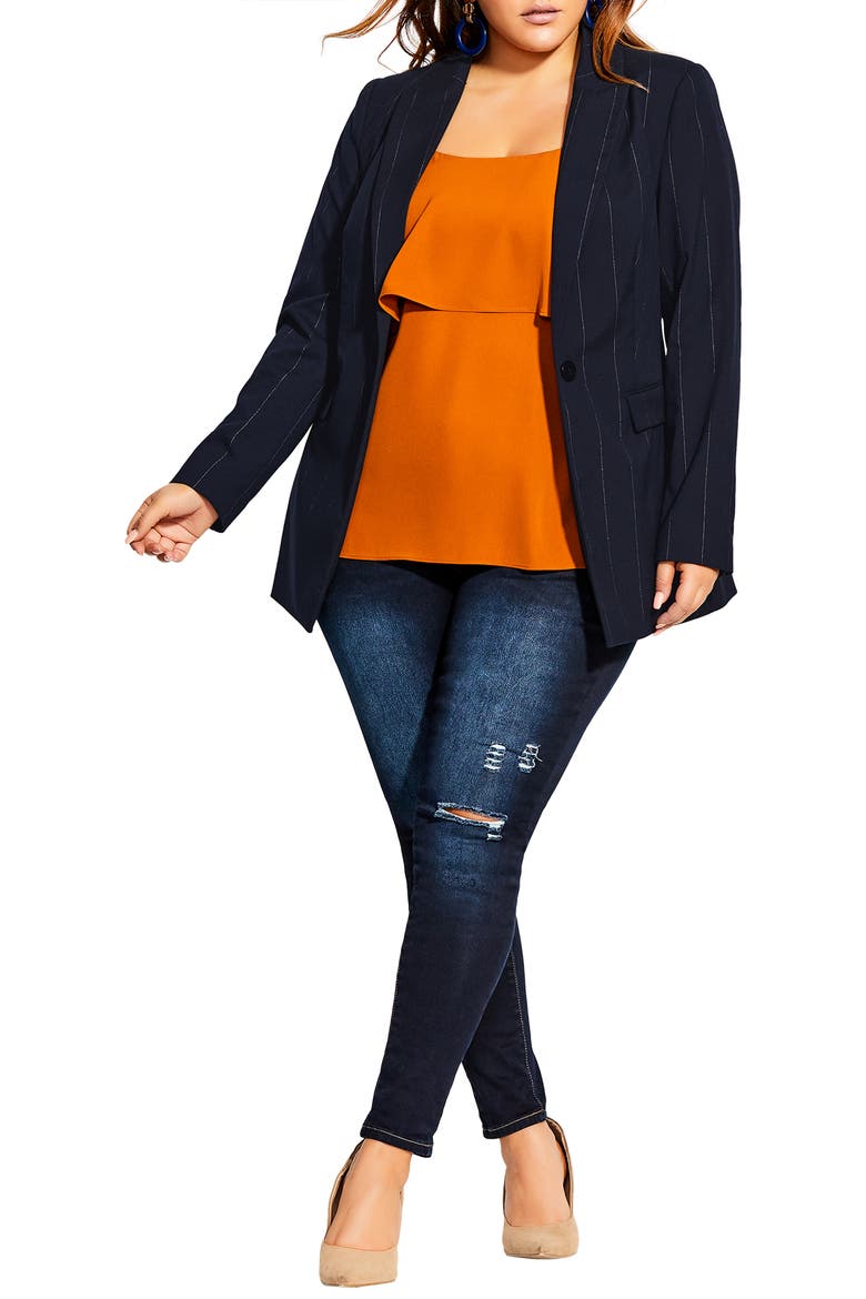Pinstripe Blazer, Alternate, color, NAVY PINSTRIPE