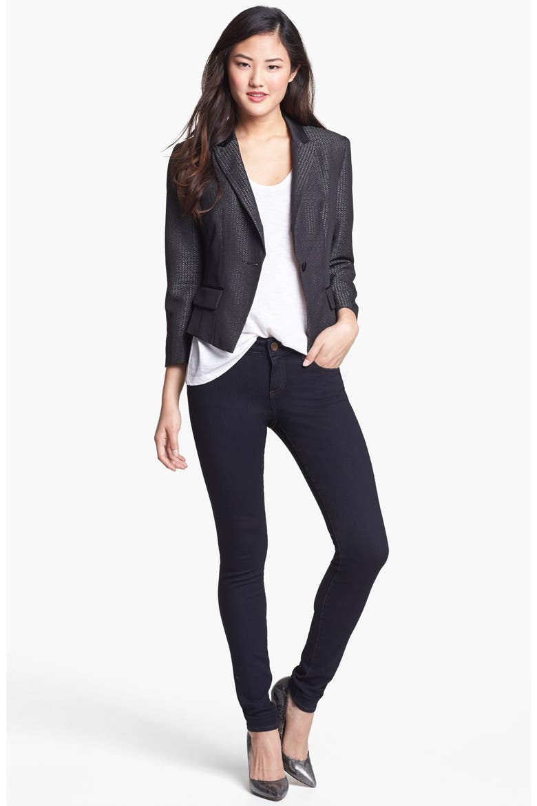 Jacquard One Button Blazer, Main, color, MEDIUM GREY/ BLACK COMBO