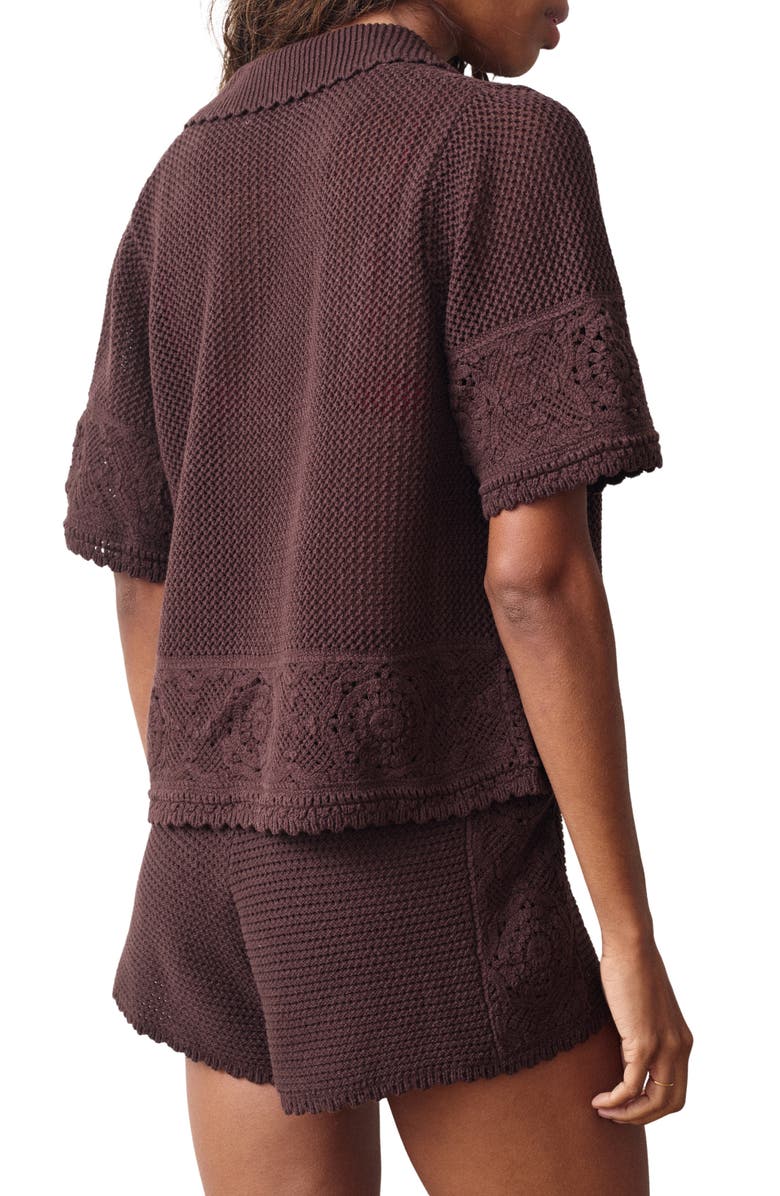 Marine Layer Celtia Mixed Open Stitch Cotton Blend Button-Up Sweater, Alternate, color, Chocolate