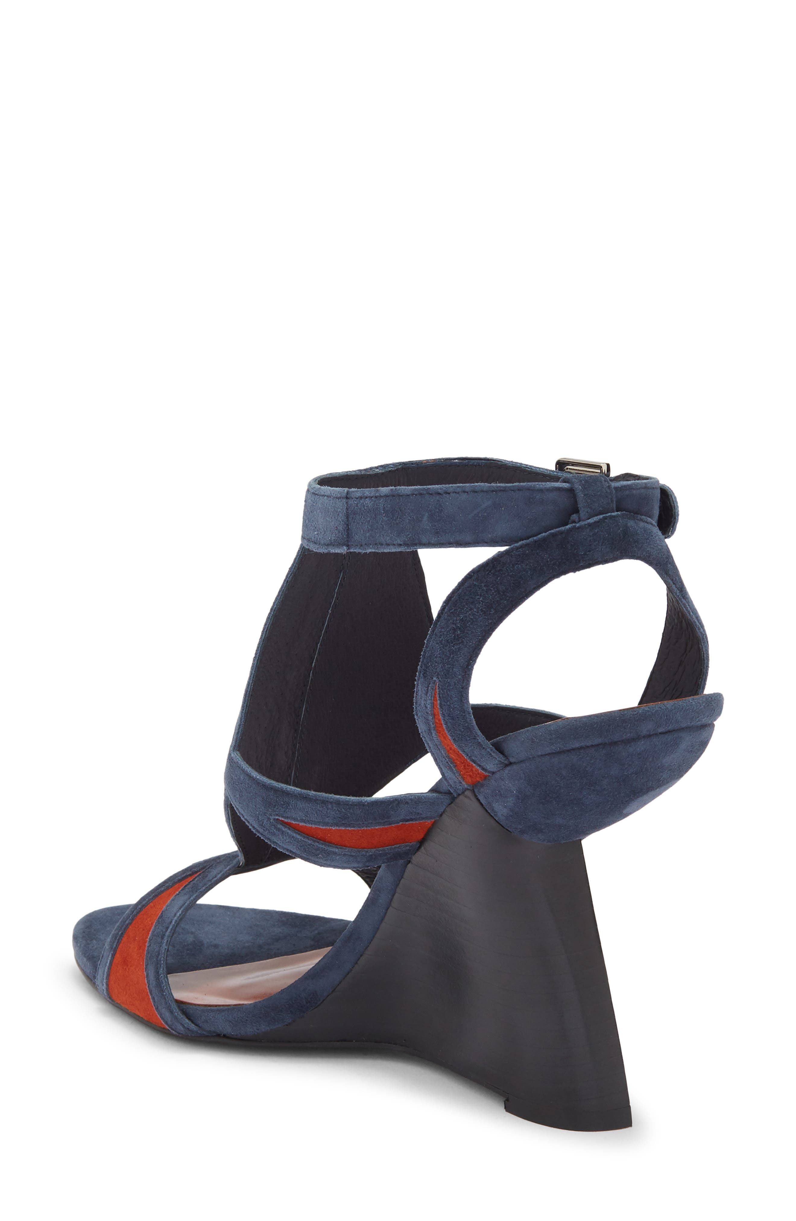 Tam-Tam Wedge Sandal, Alternate, color, NAVY SUEDE ORANGE