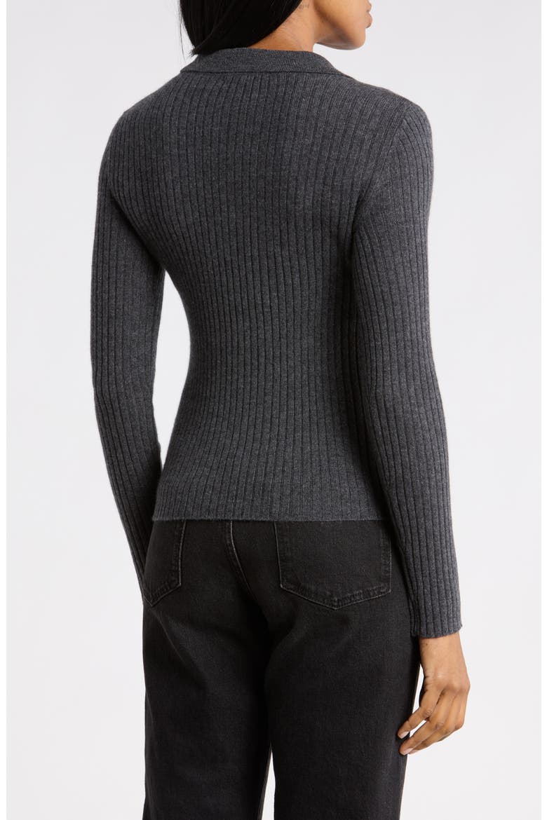 Rib Cashmere Polo Sweater, Alternate, color, SLATE HEATHER