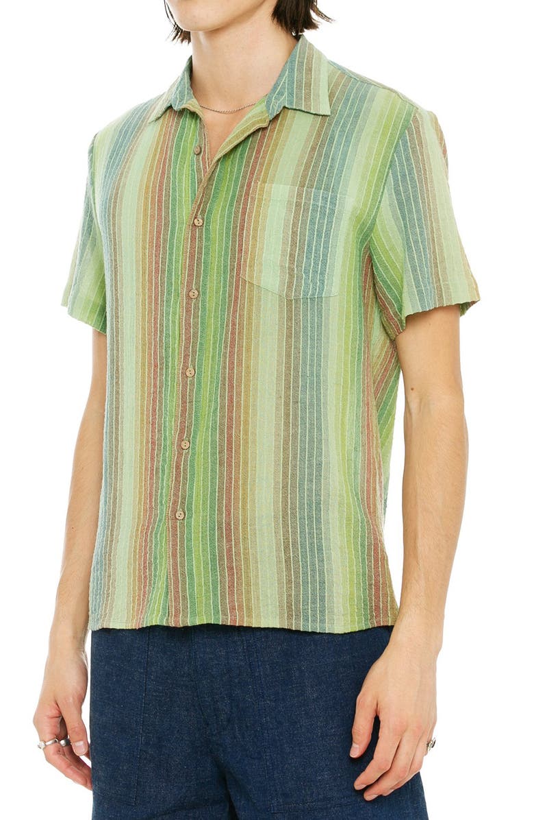 Raga Stripe Short Sleeve Cotton Button-Up Shirt, Alternate, color,