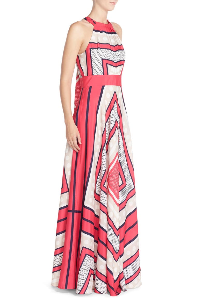 Scarf Print Crêpe de Chine Fit & Flare Maxi Dress, Alternate, color, PINK