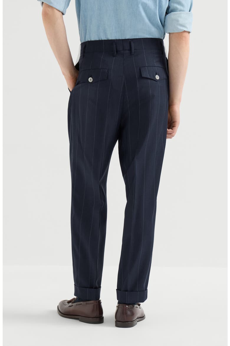 Virgin wool chalk stripe trousers with double pleats, Alternate, color, Navy Blue