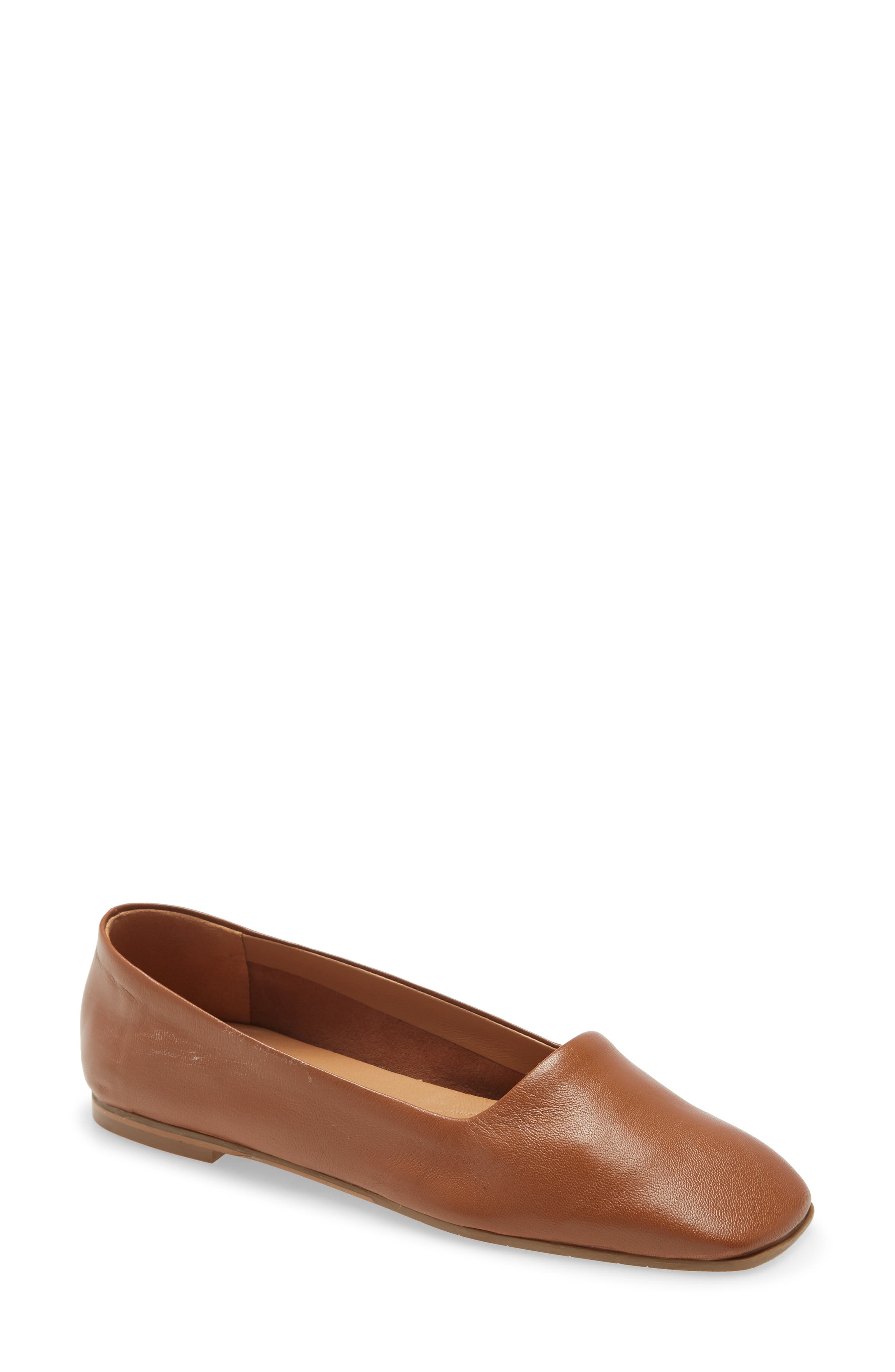 Rosy Weatherproof Square Toe Flat, Main, color, COGNAC