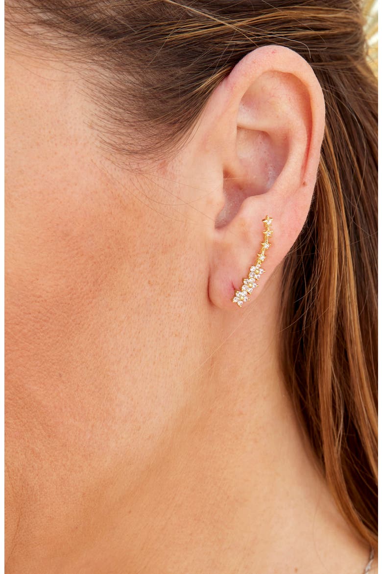 Cubic Zirconia Flower Climber Earrings, Alternate, color, YELLOW